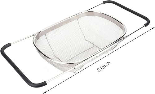 Miniatura 2 de Paquete de 2 coladores ovalados de acero inoxidable de alta calidad con malla fina de 6 cuartos de galón y asas de agarre de goma expandibles,