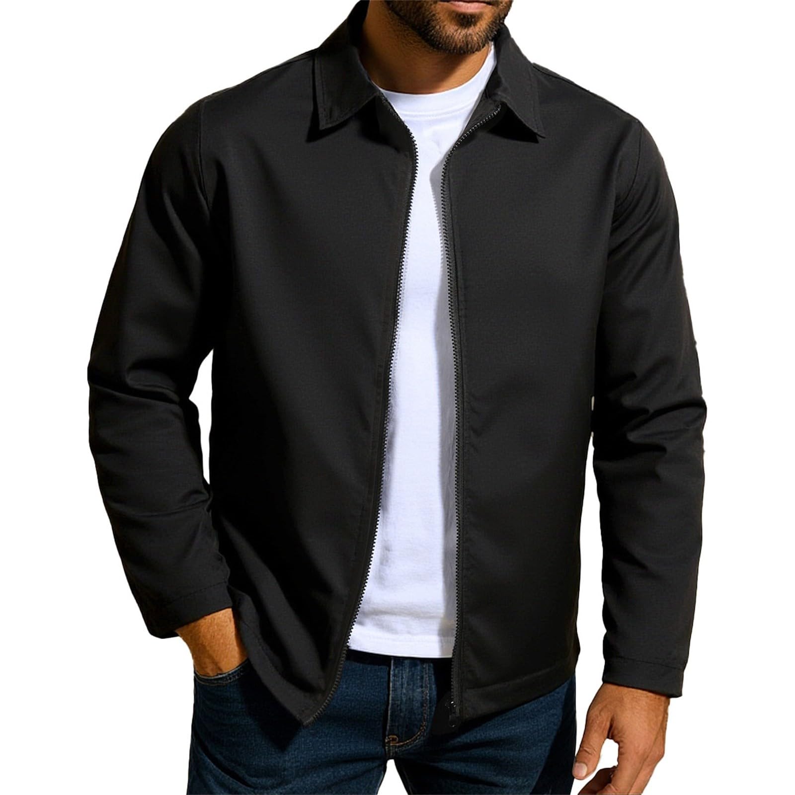 Generisch Leichte Übergangsjacke Herren, Bomberjacke Herren Slim Fit, Blouson Jacke Mit Reißverschluss Und Taschen Freizeitjacke Revers Arbeitsjacke Einfarbig Vintage Sweatjacke Für Alltag