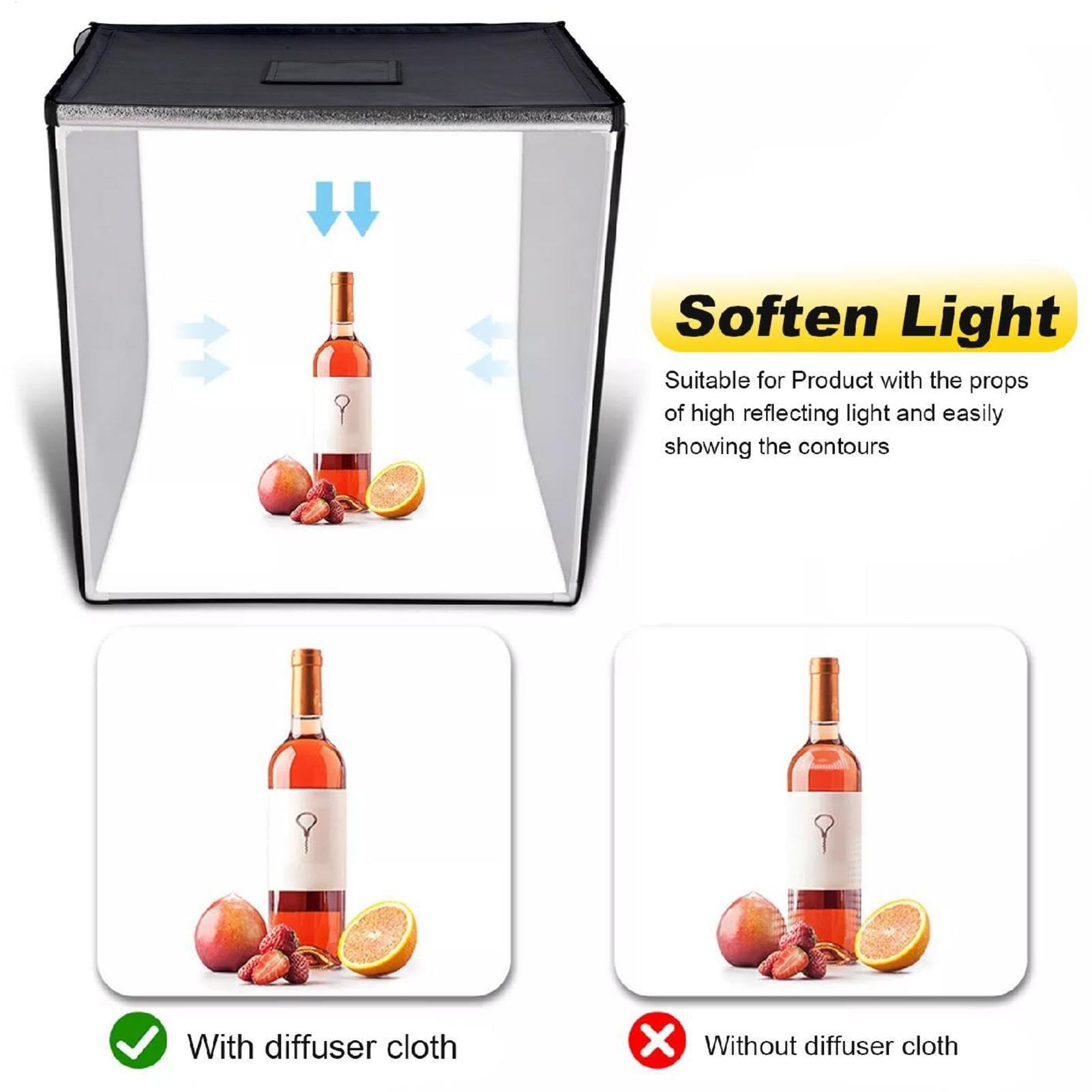 Pro Photo Box 80x80 Cm | Caja De Luz Conjunto para Fotografía De Productos | 3 Temperaturas De Luz, con Caja De Luz, Tira De Luz, Botón De Atenuación, 5 Fondo De PVC Impermeable