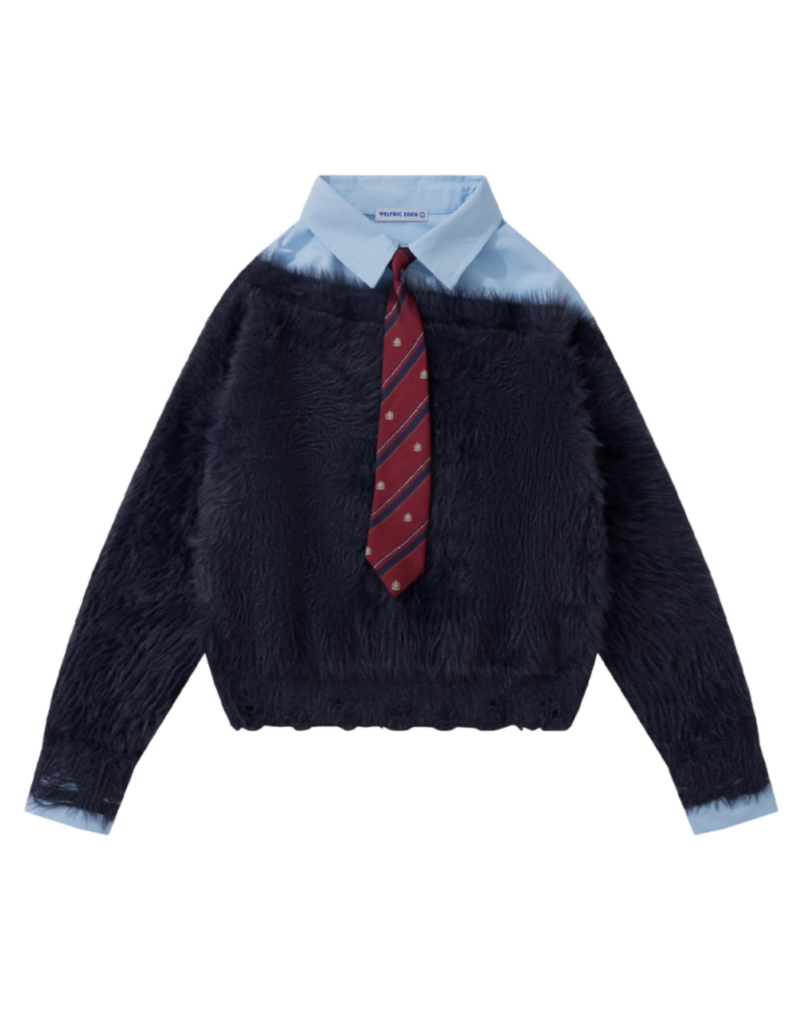 Aelfric Eden Womens Sweaters Tie Two Layer Boxy Sweater Casual Soft Pullover Streetwear Christmas Tops