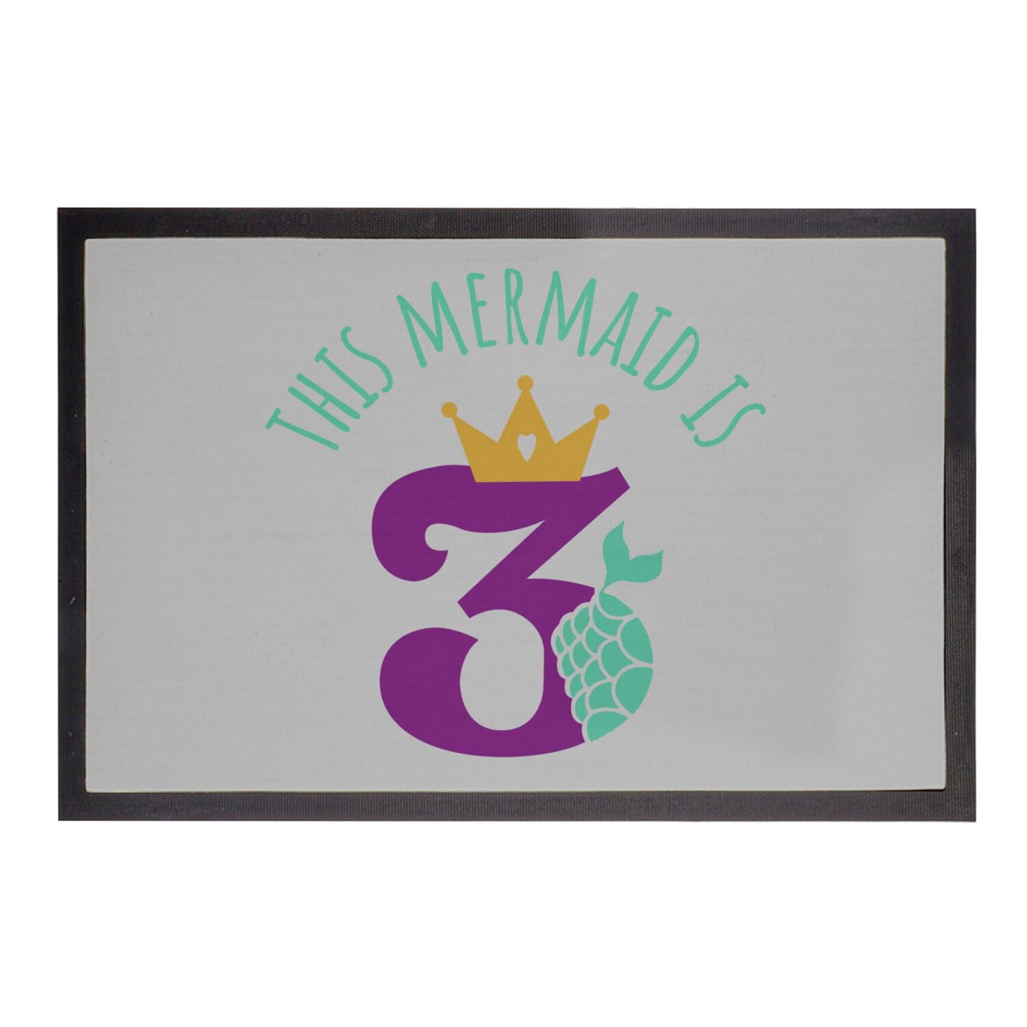 Paillasson gris Mermaid 3 Years Old au design sirène unique et grand format 75x50cm
