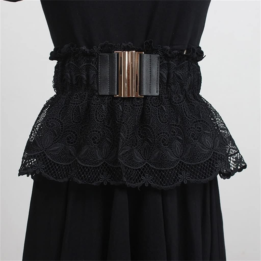 Fashion Women Lace Belt Spring Autumn Elegant Black White Peplum Belts Wide Ladies Dress Skirts Waistband (Color : White, Size : One Size(60cm))