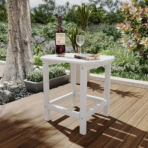 DAILYLIFE Outdoor Side Table, Adirondack Patio End Tables, Small Outdoor Coffee Table, HDPE Plastic End Table for Lawn, Garden, Beach, Pool, Balcony (White, Single Layer)