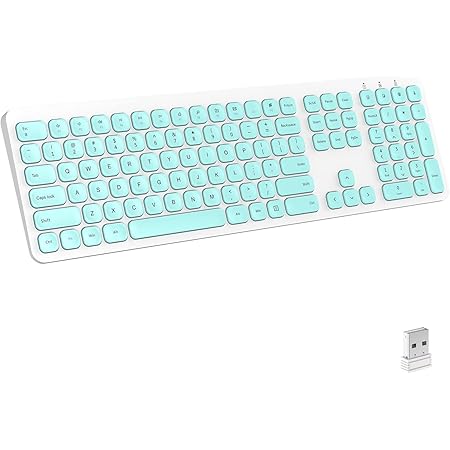 cimetech Wireless Keyboard, 2.4G Advanced Full Size Keyboard with Number Pad, Silent Ergonomic Keyboard and 110 Keys, for Laptop, Desktop, PC, Mac, Windows 10/8/7/XP, Battery Included (Aqua Green)