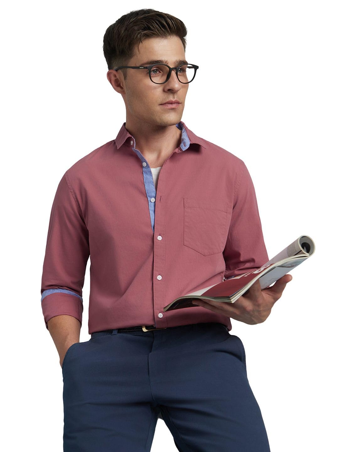 Men's Solid Dusty Pink Casual Shirt (AZ301_Dusty Pink_M)