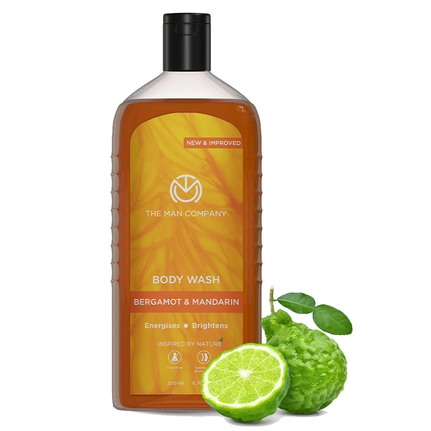 The Man Company Perfumed Body Wash- Bergamot & Mandarin | Shower Gel for Glowing & Bright Skin | With Turmeric & Orange Peel Extract | Long-Lasting Fragrance | Toxin-Free- 200 ml