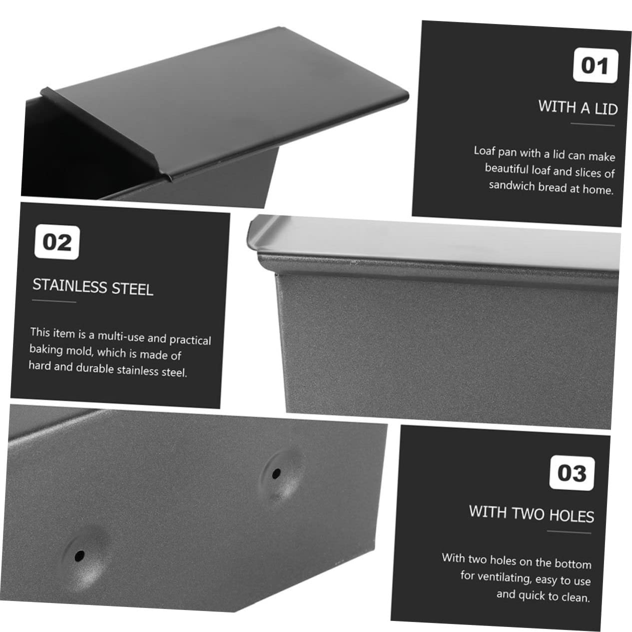 OKUMEYR 2pcs Toast Box Mini Loaf Pan Loaf Pan with Lid Pullman Loaf Tin Mini Toast Mold Tart Tin Cake Making Tray Bread Pan Nonstick Bakeware Baking Toast Cast Iron Kitchen Supplies Metal