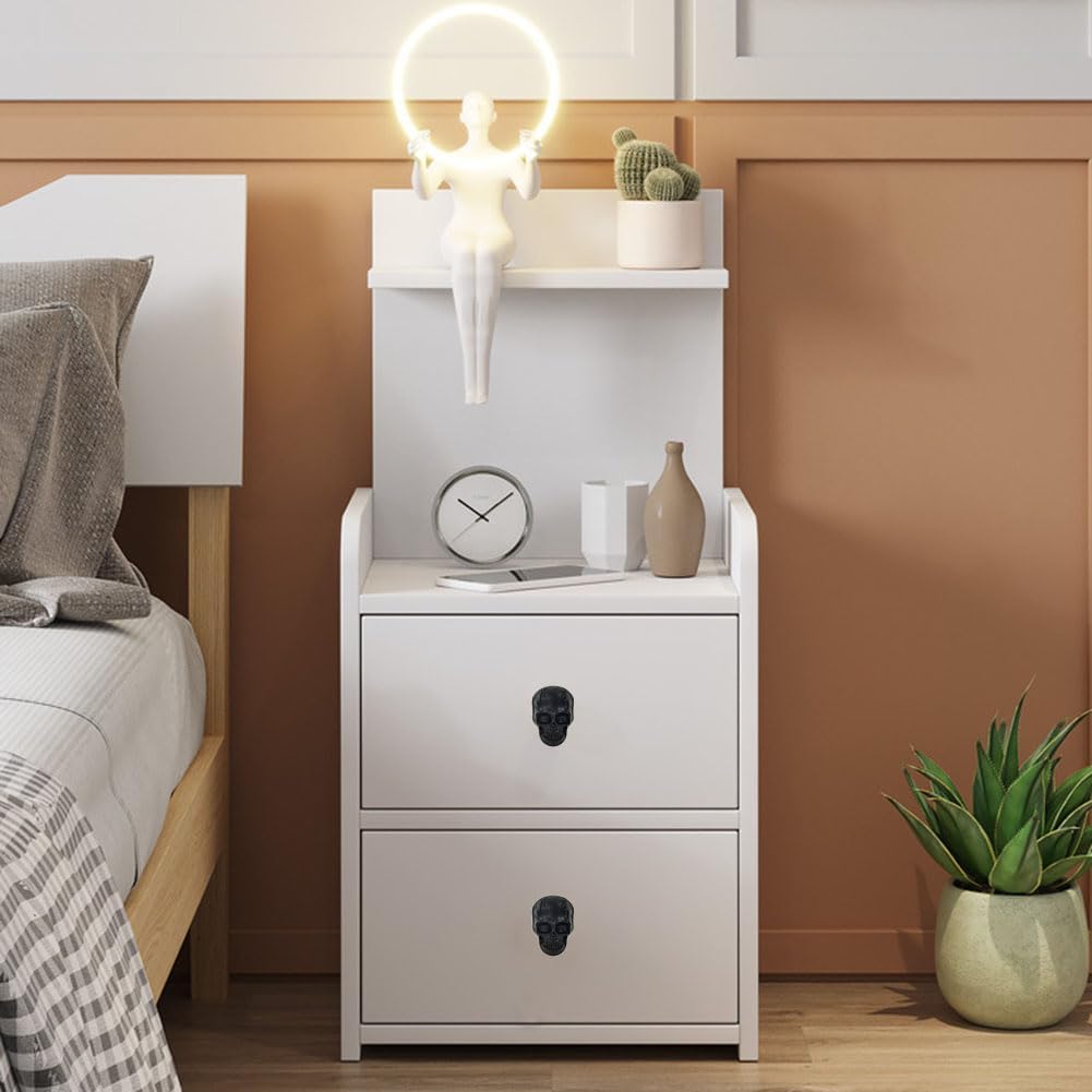 Black Skull Knobs 4PCS, Skeleton Cabinets Knob Pulls, Vintage Skull Drawer Knob Handles Single Hole Knobs for Dresser Armoire Bookcase Closet Hardware Furniture Decoration (Black)