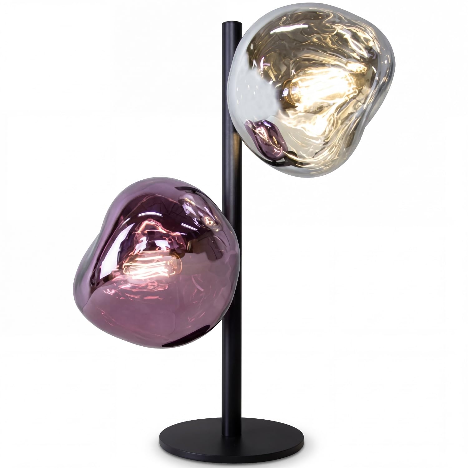Lampe de table verre blanc lilas métal E14 2 lampes 40 cm soufflé à la bouche vitré verre de lave élégant décoratif câble en tissu lampe de chevet chambre