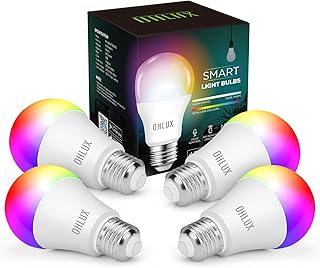 OHLUX Smart WiFi LED Light Bulbs Compatible with Alexa Google Home 900Lumen 100W Equivalent, RGBCW Multi-Color, 2700-6500k Dimmable,Voice Control 9W E26 A19 Color Changing Bulb-4PACK