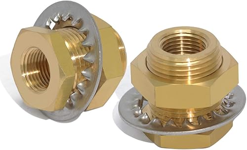 KOOTNAS - Paquete de 2 accesorios de mamparo de latón macizo, conector de latón recto macho de 1 pulgada con anillo de onda de metal, conector de