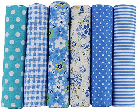 UOOOM 6pcs 50 x 50cm Patchwork Cotton Fabric DIY Handmade Sewing Quilting Fabric Different Designs (Blue Green)