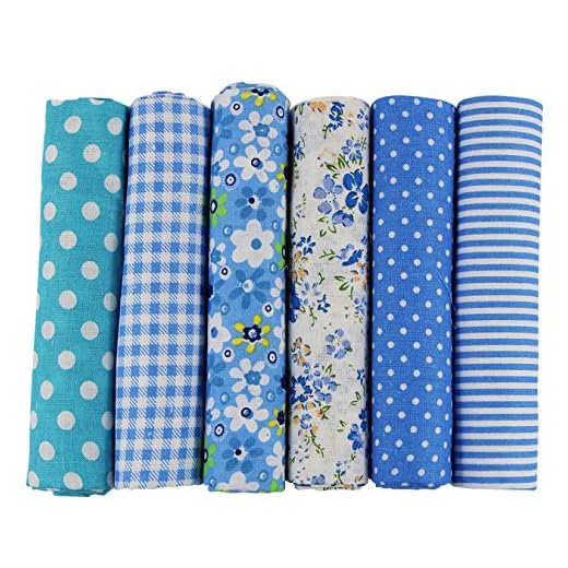 UOOOM Lot de 6pcs 50 x 50 cm Patchwork coton tissu DIY Fait à la main en tissu à coudre Quilting Designs Différents (Tone-Blue)