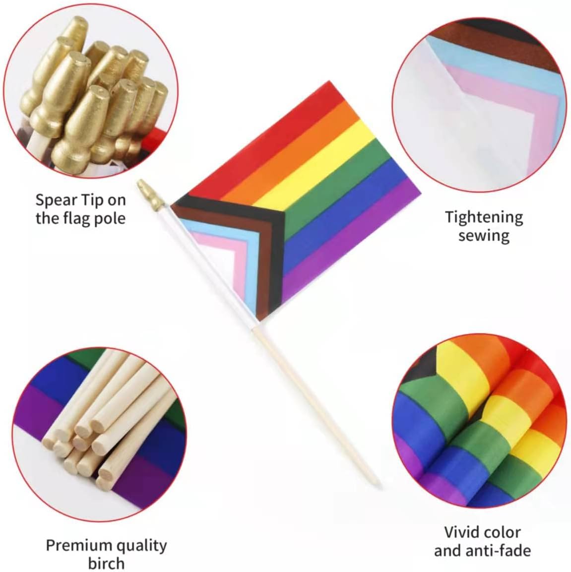 12 Pack Small Progress Pride Rainbow Gay Stick Flag Mini Handheld Inlcusive Progressive Pride LGBTQ Flags 4x6inch - Image 3