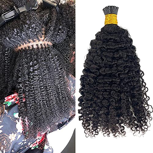 HAPPYCC 4B 4C Afro Kinky Curly I Tip Hair Extensions Brazilian Virgin Human Hair 1gstrand 100g Easy Stick I Tip Hair (24inch)