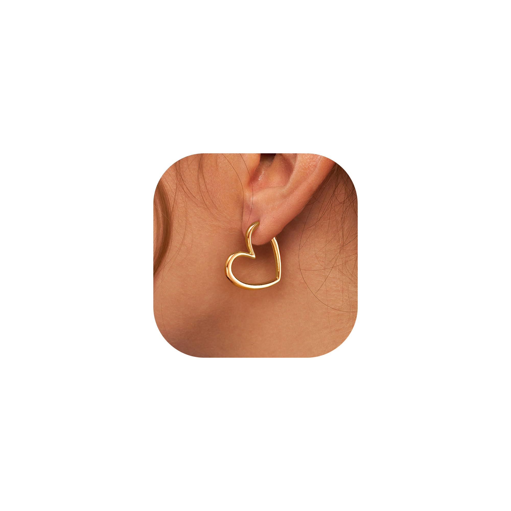 LLWOM Gold Huggie Earrings for Women-14k Gold Silver Rose Black Plated Heart Hoop Earrings Hypoallergenic Lightweight Hoops Gifts