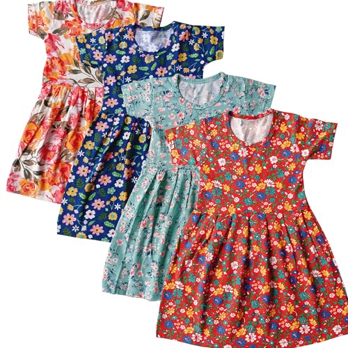 Image of Ting Ting Baby Girls Frock Dress Combo Pack of 4 (Short Sleeves,Multicolour)