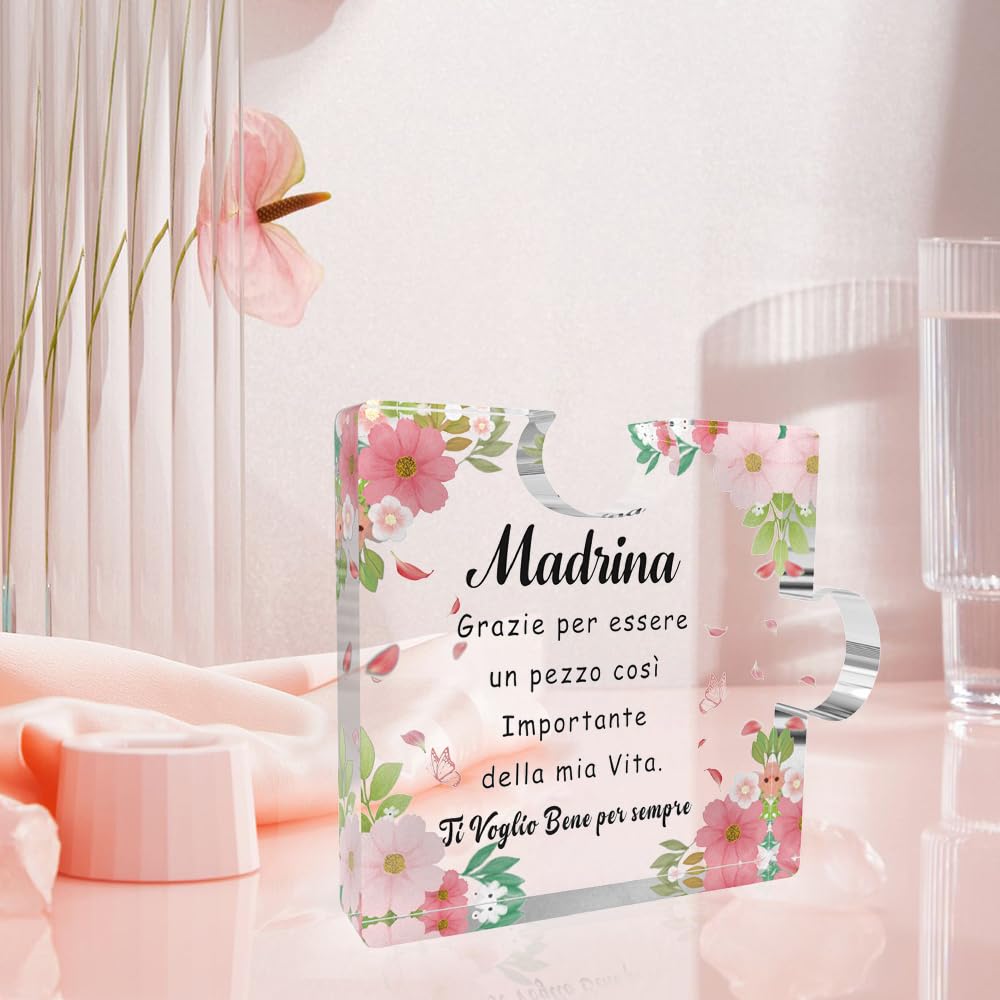 SDOFY Regali per madrina, madrina, regali di compleanno, Natale, festa della mamma, madrina, regali a forma di farfalla, placca acrilica per madrina, regali per madrina