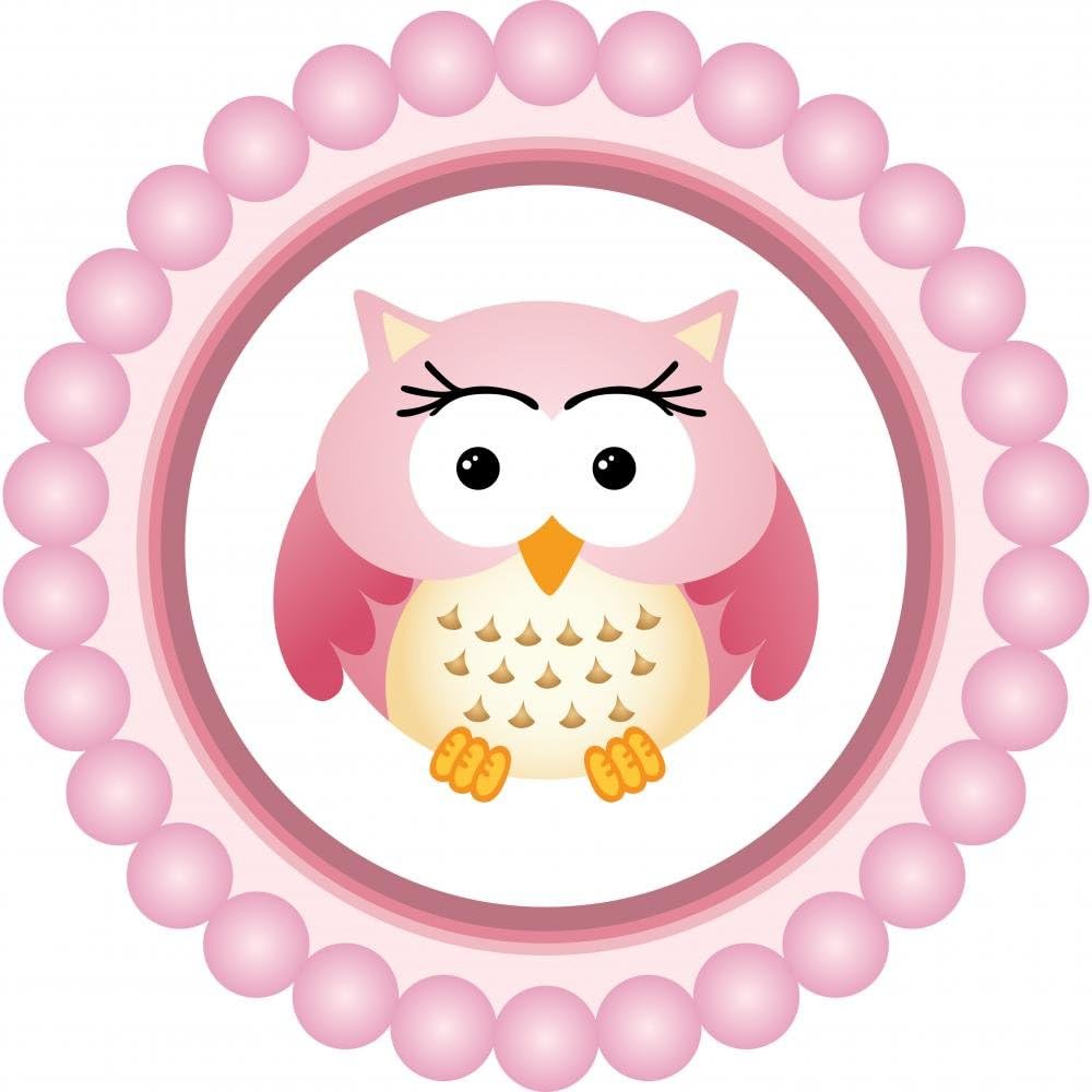 Wallmonkeys Pink Owl Round Label Wall Decal Peel and Stick Animal Graphics (48 in H x 48 in W) WM313988