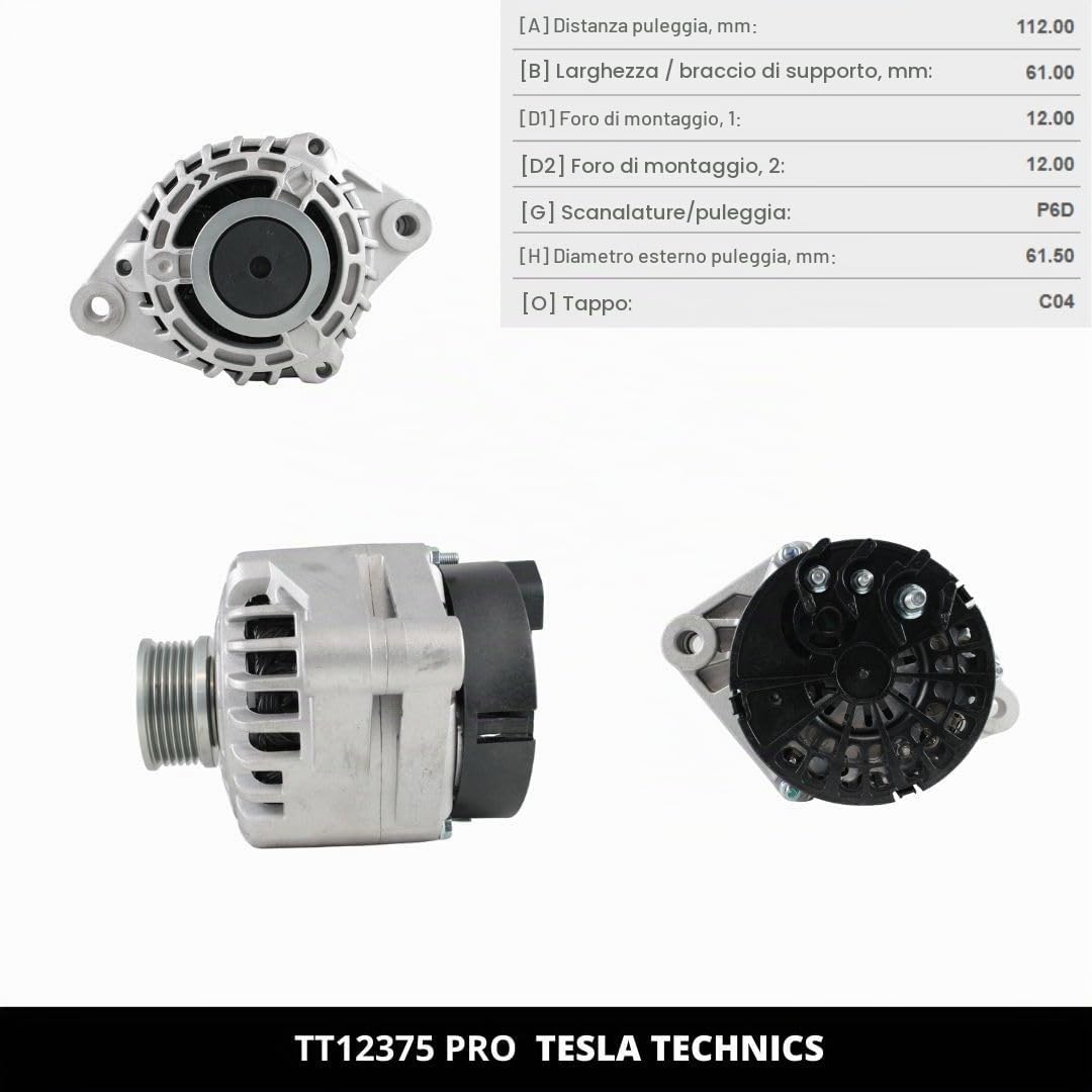 TT12375 PRO alternatore per auto 12V, alternatore 120A. Compatibile con ALFA ROMEO, Opel. Eccellente rapporto qualità-prezzo. Installazione facile e garanzia.