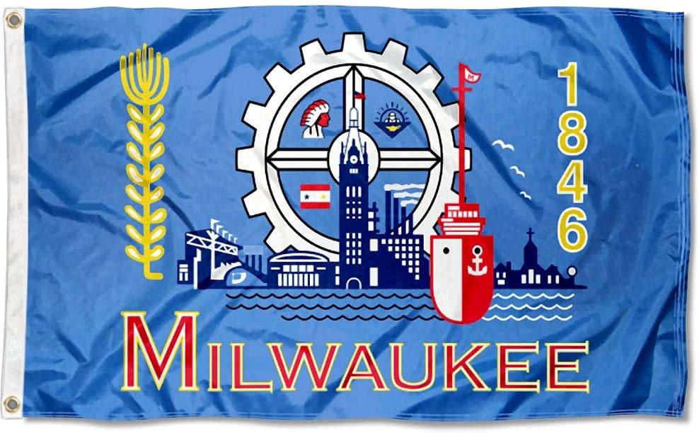 Sports Flags Pennants Company City of Milwaukee Flag 3x5 Foot Banner Patio, Lawn