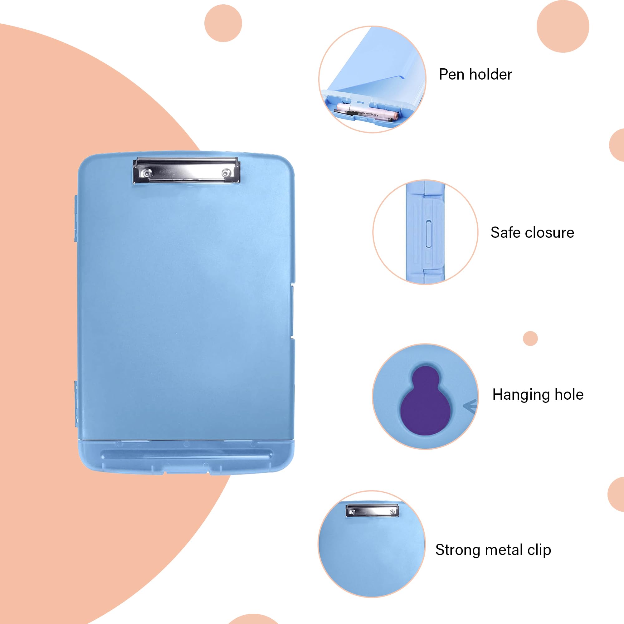 oddpod™ Moto Heavy Duty Clipboard with Side Opening/Clip Pad with Low Profile Clip for Dual Storage of A4 Papers and Pen Holder (Powder Blue) 2