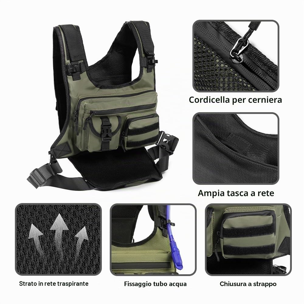 Borsa da Petto per Uomo e Donna, Zaino Sportivo da Esterno, Marsupio da Viaggio Multitasche con Chiusura a Cerniera e Sistema Molle per Caccia all'Aperto, Escursionismo, Ciclismo, Arrampicata Tattica