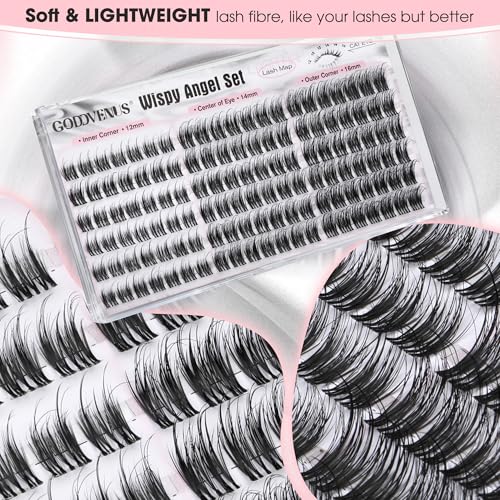 Image of Wispy Natural Lash Clusters 12-14-16mm CC Curl DIY Cluster Eyelash Extensions for Clean Makeup, Individual False Eyelashes Cat Eye Lash Clusters