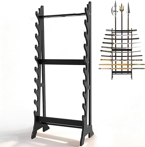 Leinuosen Soporte de exhibición de espada samurái de 10 capas, soporte vertical para katana vertical de 3 agujeros, estante grande multicapa para