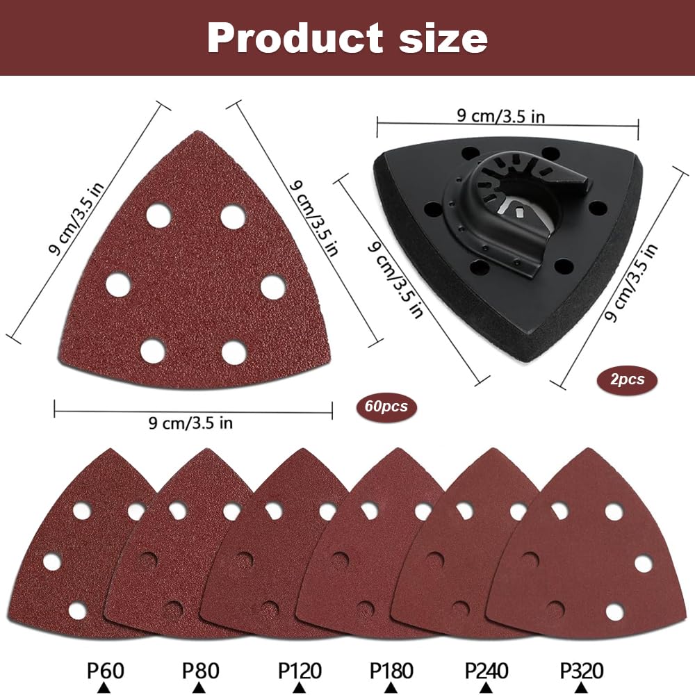Multi Tool Triangle Sanding Pads, 60PCS Multi Function Triangular Sanding Pad Kit - Image 2