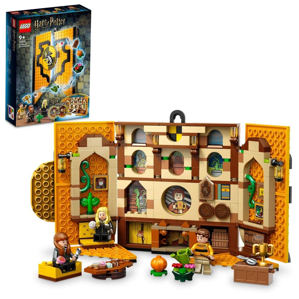 LEGO76412 Harry Potter Hufflepuff House Banner, Hogwarts Castle Common Room Toy or Wall Decoration, Set with 3 Minifigures and Mandrake, Collectable Travel Toys for Kids, Boys and Girls