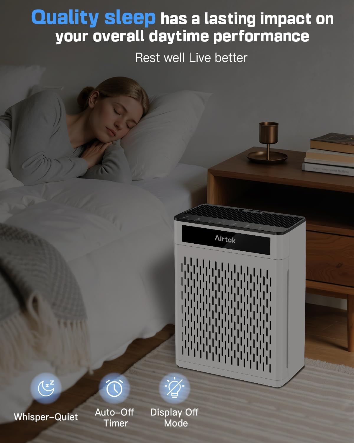 Air Purifiers for Home Large Room Up to 1848sq.ft, Airtok Air purifier for Home Pet, Washable Pre-Filter Air Quality Monitor HEAP Sleep Mode Air Cleaner for Bedroom, Dorm room, Office, AP3001 White - Image 6