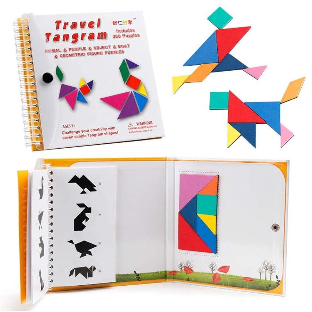 AM ANNA Tangram Travel Game Magnetic Puzzle Book Game Tangrams Jigsaw Shapes Dissection with Solution Questions Traveler Challenge IQ Educational Toy with Tangrams 360 Patterns