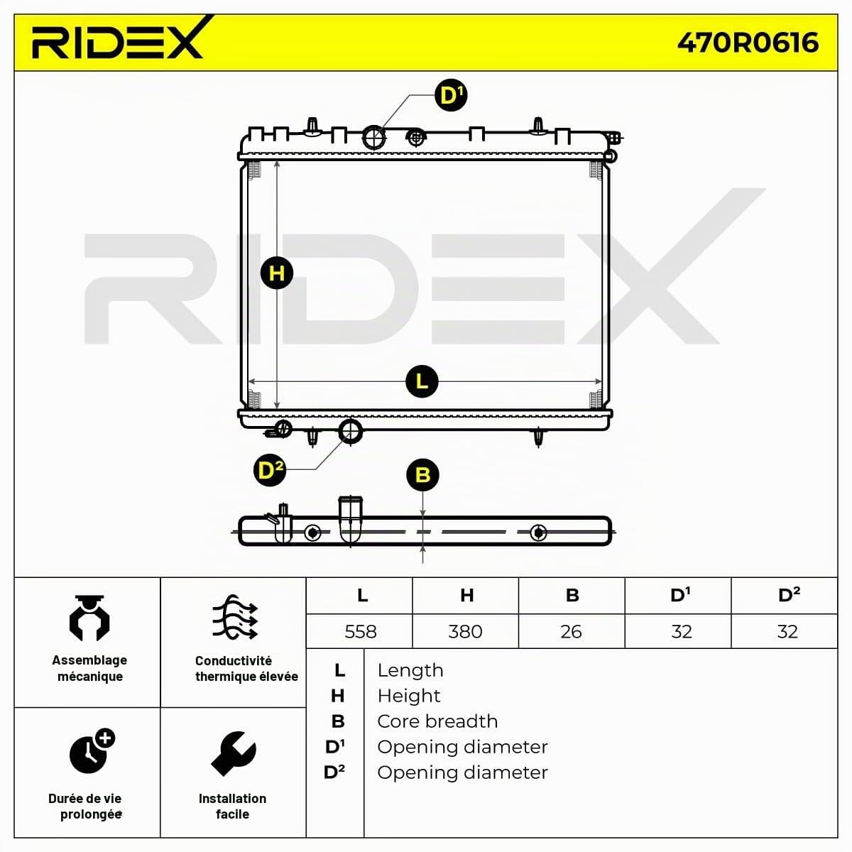 RIDEX 470R0616 Radiateur du moteur Compatible avec PEUGEOT 206 3/5 portes 2A/C