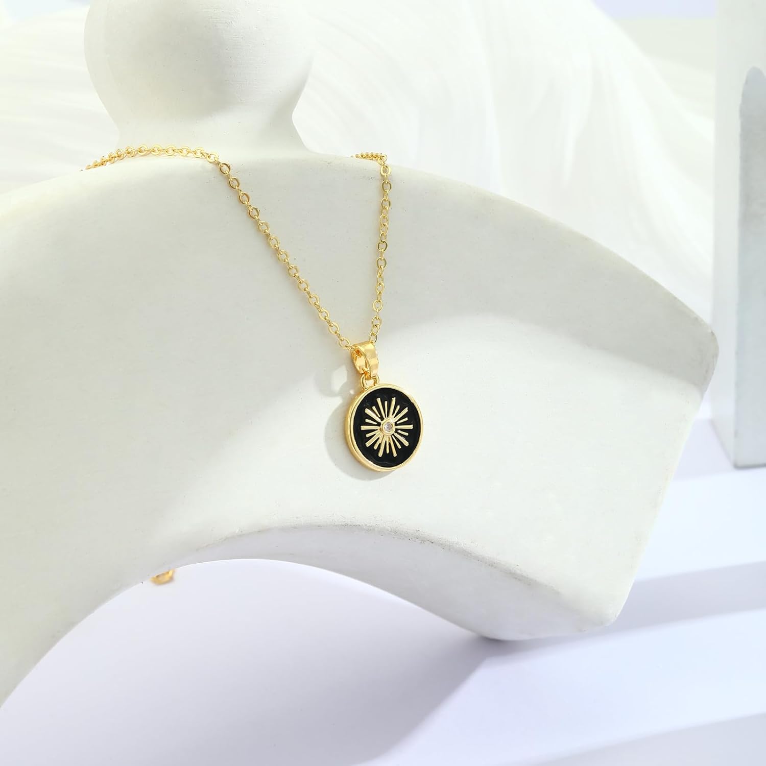 Black Necklaces for Women Trendy, Dainty Black Pendant Necklace Sun CZ Black Necklace Stackable Non Tarnish Simple Womens Necklaces Jewelry for Women Gifts - Image 5