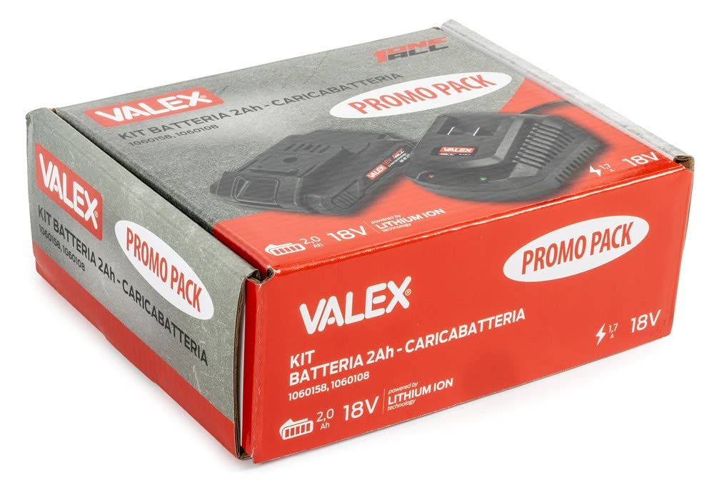 Kit Batteria E Caricabatterie Valex 18V 2Ah - Per Utensili A Batteria, Con Caricabatterie Da 1,7A