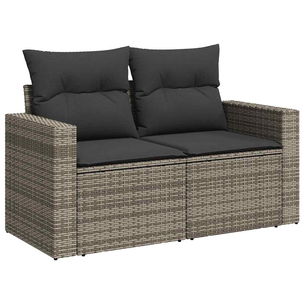 10-TLG Garten-Sofagarnitur Hellgrau Poly Rattan mit Kissen, wetterfestes Outdoor Lounge Set für Terrasse Balkon Wintergarten, modular, pflegeleicht, platzsparend, inklusive Tisch und Regal