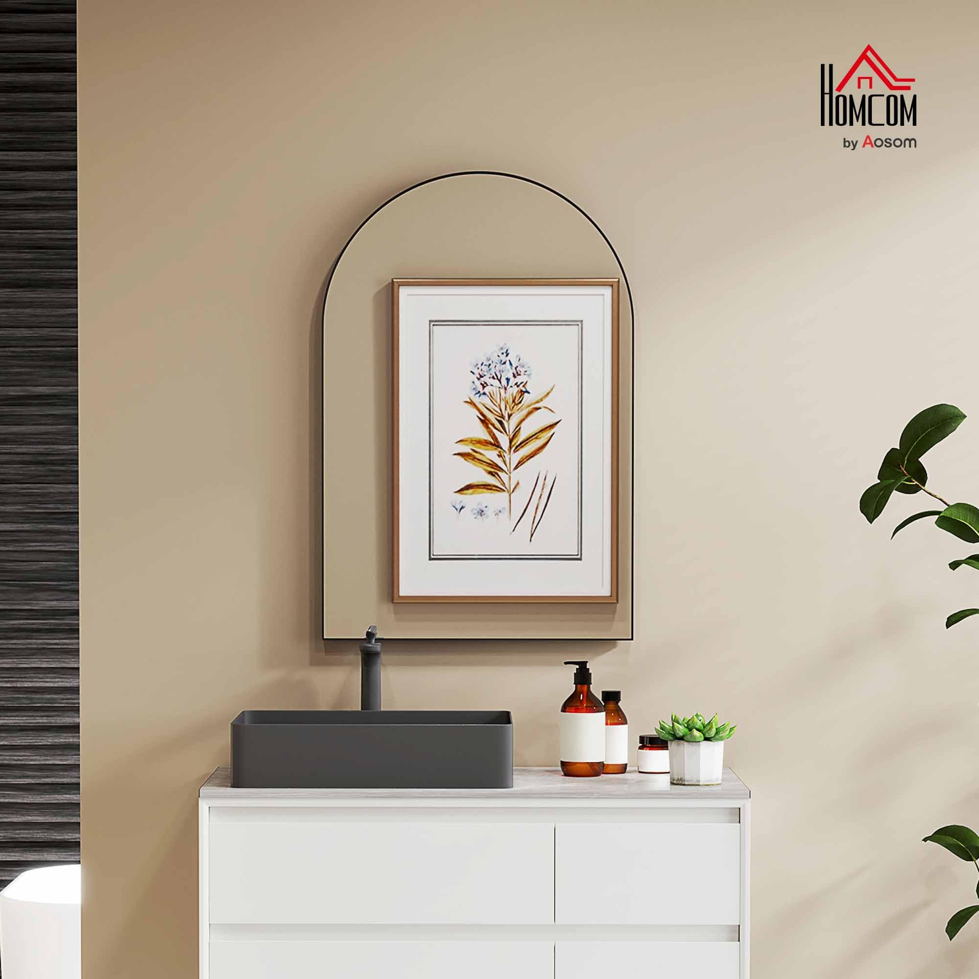 HOMCOM Espejo de Pared arqueado para baño 60x90cm Negro
