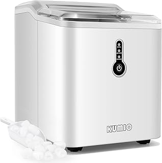 KUMIO Ice Makers Machine Countertop, 12kg/24h, 9 Thick Bullet Ice Ready in 6-9 Mins, Portable Ice Maker with Ice Scoop and Basket, 1.5L Water Tank, Compact Design for Home Kitchen Office Party (White)