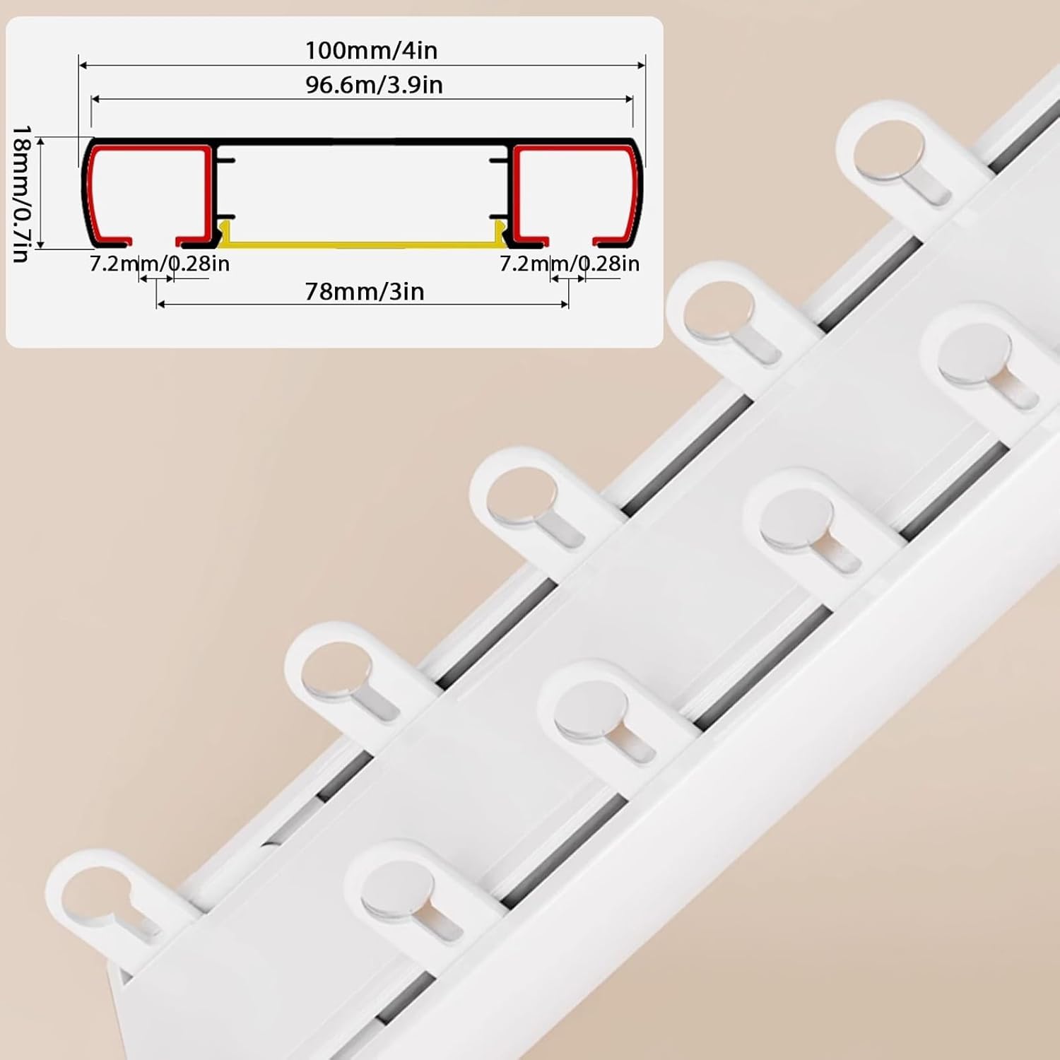 Silencioso Riel de Cortina de 2 vías de Panel Aluminio, Pesado Barra Cortinas, Riel para Cortinas Doble Montaje en Techo para Separadores/Inicio de Ambientes,Blanca,2.9m/9.5ft