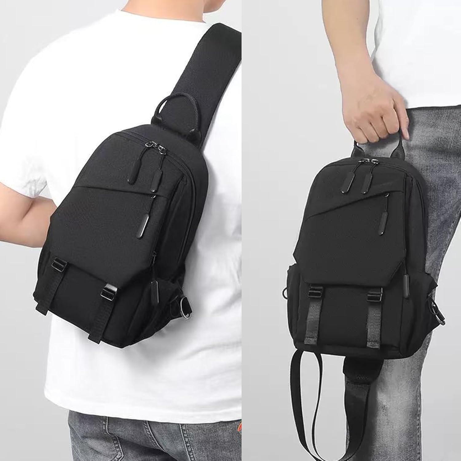 Waterproof Sling Bag for Mens Crossbody Bag, Wear-Resistant Travel Sling Backpack Chest Bag with Adjustable Shoulder Strap Anti Theft Daypack for Hiking Sports Running Women-Black - Image 6