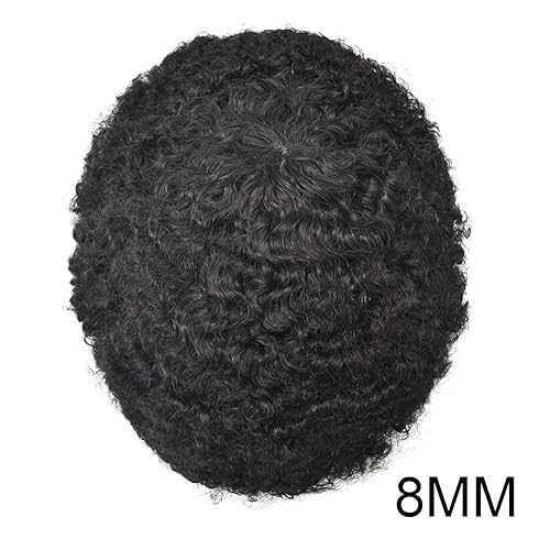 Miniatura 8 de Peinado humano afro Toupee para hombres, sistema de cabello rizado rizado para hombres negros, base fina mono, rizada, unidades de cabello tupee