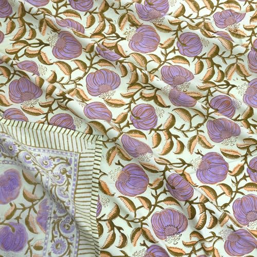 Image of TOAI Hand Block Printed Bedsheet | Bed Spread Flatsheet Bed Sheet | Pure Cotton | Queen Size 90 inchx108 inch | 300 TC Long Staple Cotton | 2 Reversible Pillow Covers |Royal Moments