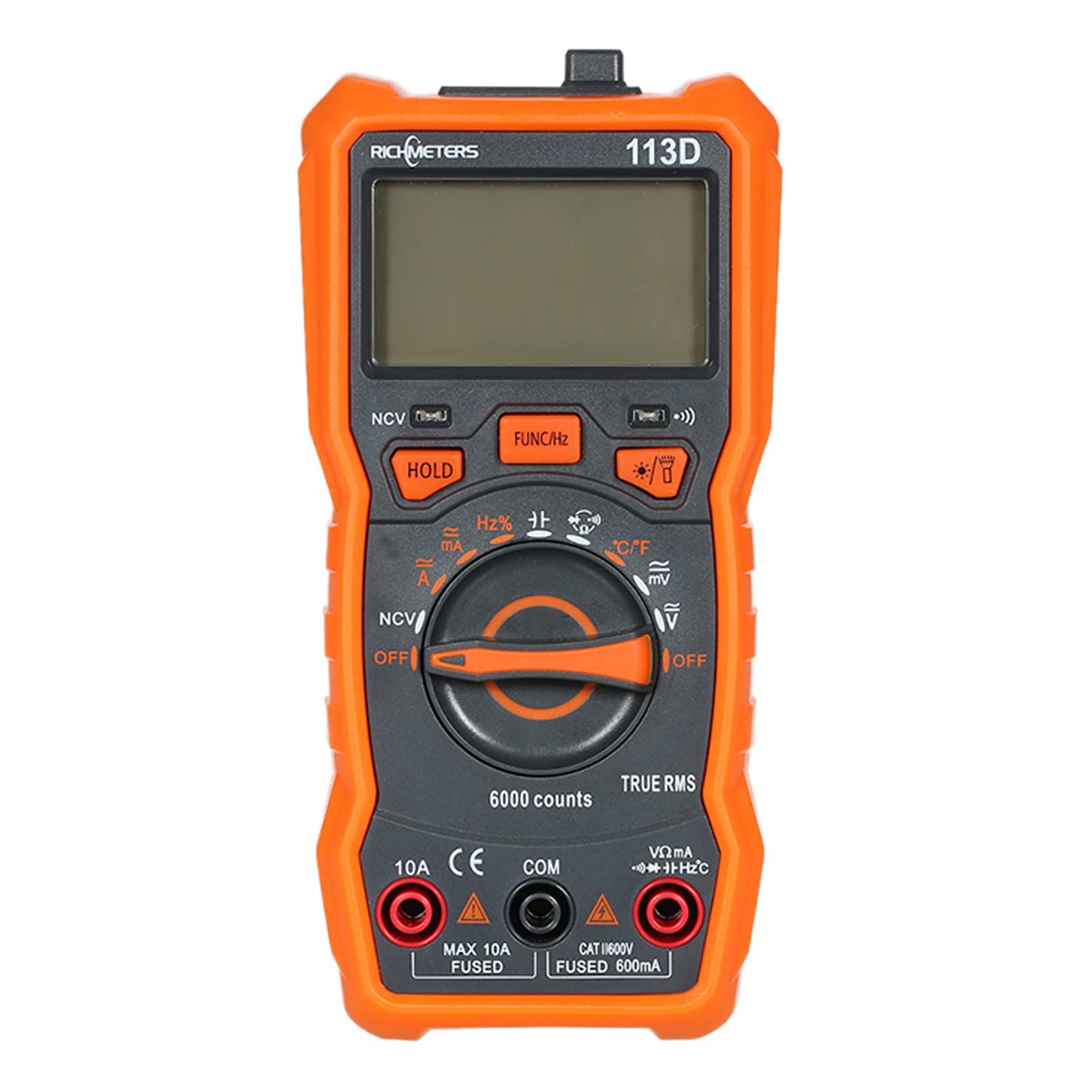 Detailed view of RICHMETERS RM113D features including lamp, magnet, and LCD display