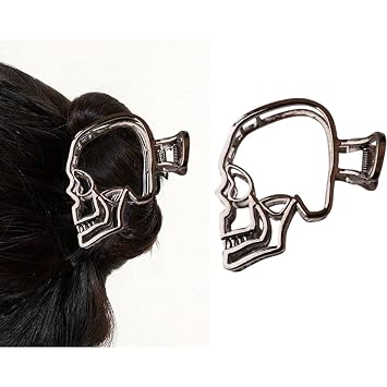 Halloween Hair Clips for Women Skeleton Head Clips for Hair Cute With Rhinestone Designs Black Alloy Hair Claws Halloween Cute Clamp Clips for Women Large Hair Claw Clip Hair Clip for Thin Hair