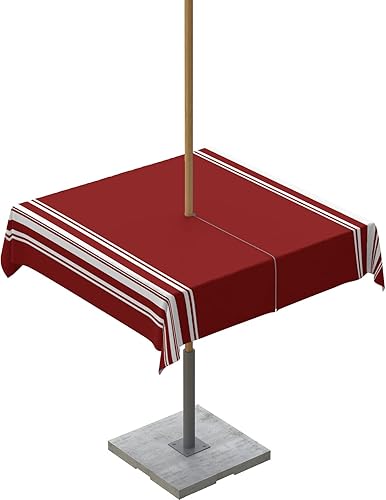 QueenKer Mantel para exteriores con agujero para paraguas, mesas rectangulares de rayas grises y blancas de granja, colección de mesa impermeable