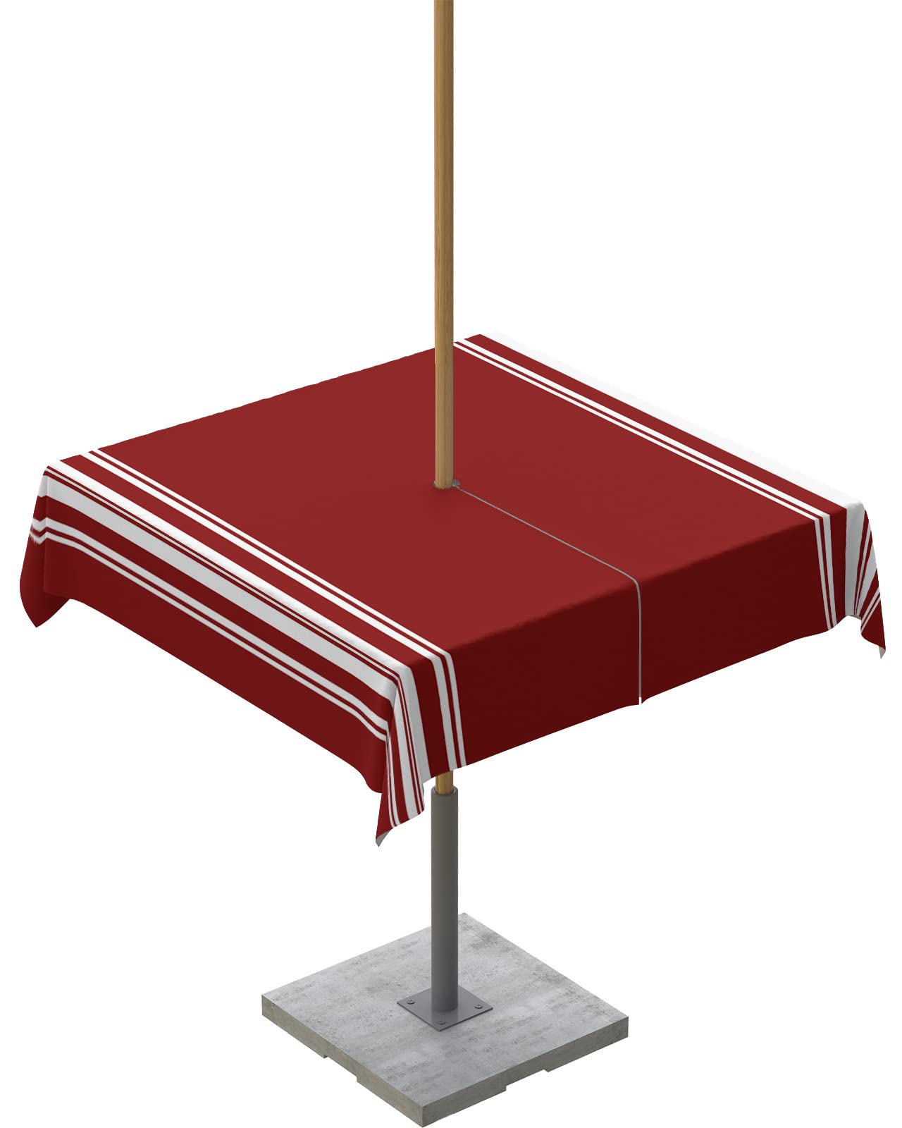 QueenKer Outdoor Tablecloth with Umbrella Hole, Farmhouse Wine Red White Stripe Square Tables Waterproof Tabletop Collection for Patio, Garden, Picnic