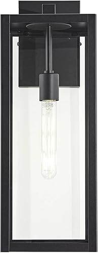 Miniatura 5 de John Timberland Titan - Lámpara de pared industrial moderna para exteriores, metal negro místico, 20 pulgadas, vidrio transparente, húmedo,