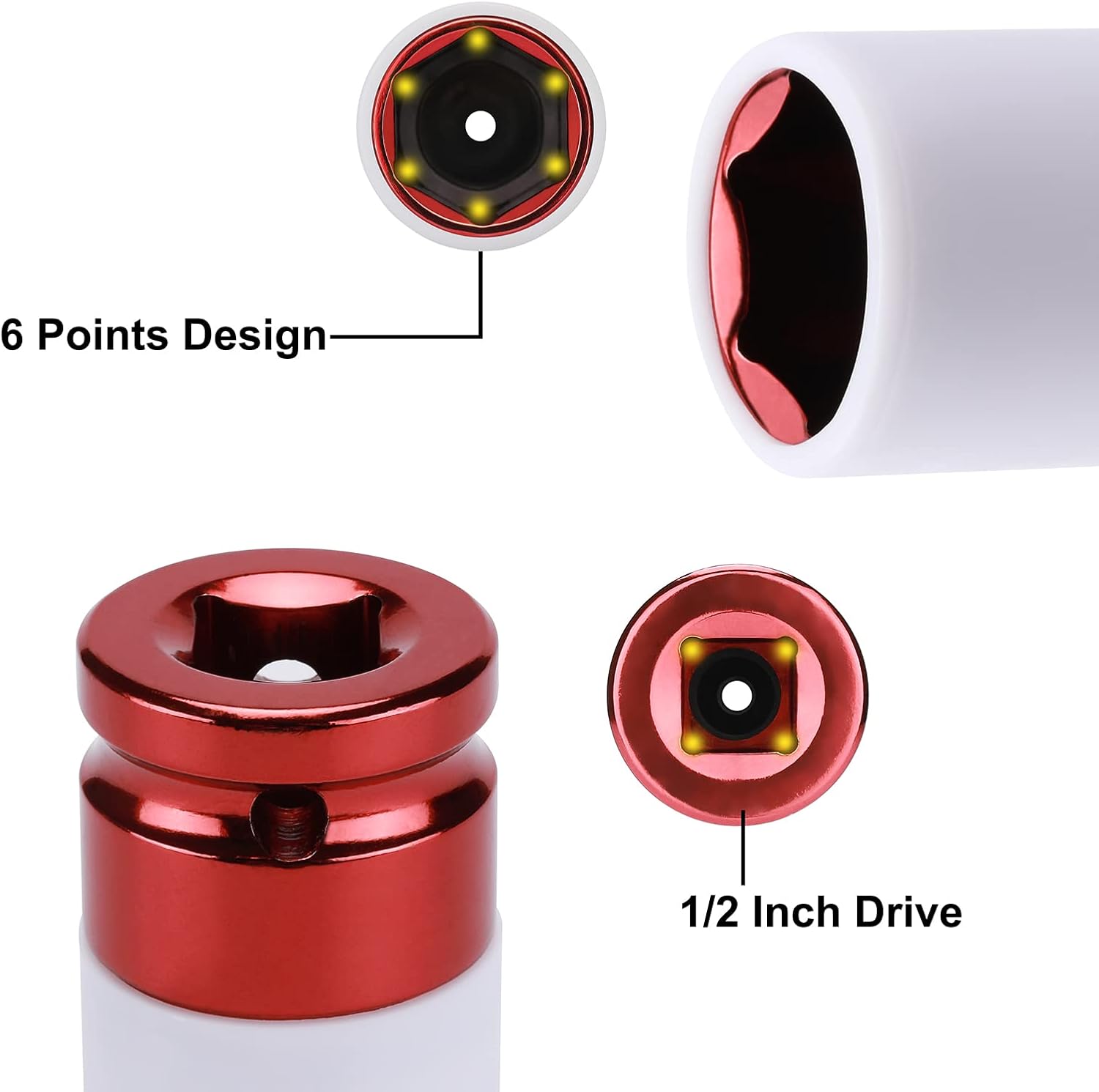 Mayouko 7PCS 1/2 Inch Drive Lug Nut Deep Impact Socket Set,Thin-Walled Wheel Rim Protector Socket,Color Coded,Metric,CR-MO - Image 8
