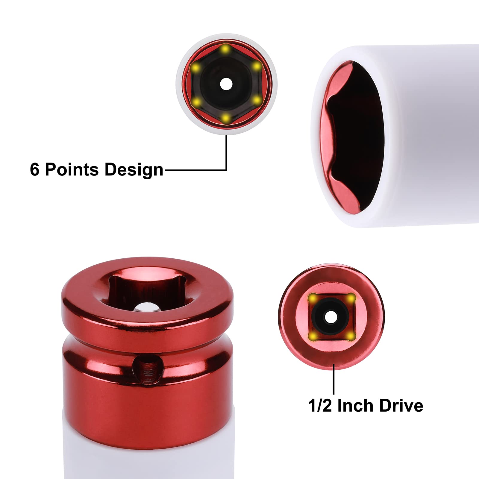 Mayouko Juego de 7 llaves de vaso de impacto profundo de 1/2 pulgada, protector de llanta de rueda de pared fina, código de color, métrico, CR-MO
